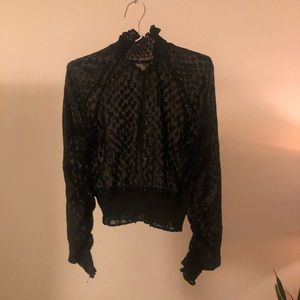 Ruffled Balloon Sleeve, Sheer Sparkle Polkadot Top w/Elizabethan Collar